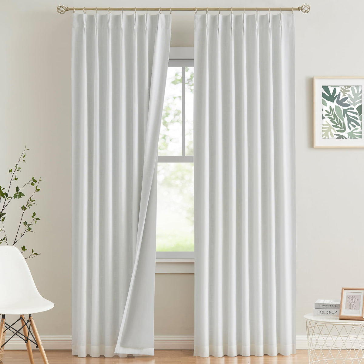 Vision Home Pinch Pleated Full Blackout Curtains Linen Blended Room Darkening Window Curtains 84 inch for Living Room Bedroom Thermal Insulated Pinch Pleat Drapes with Hooks 2 Panel 40"Wx84"L,Blue Fog