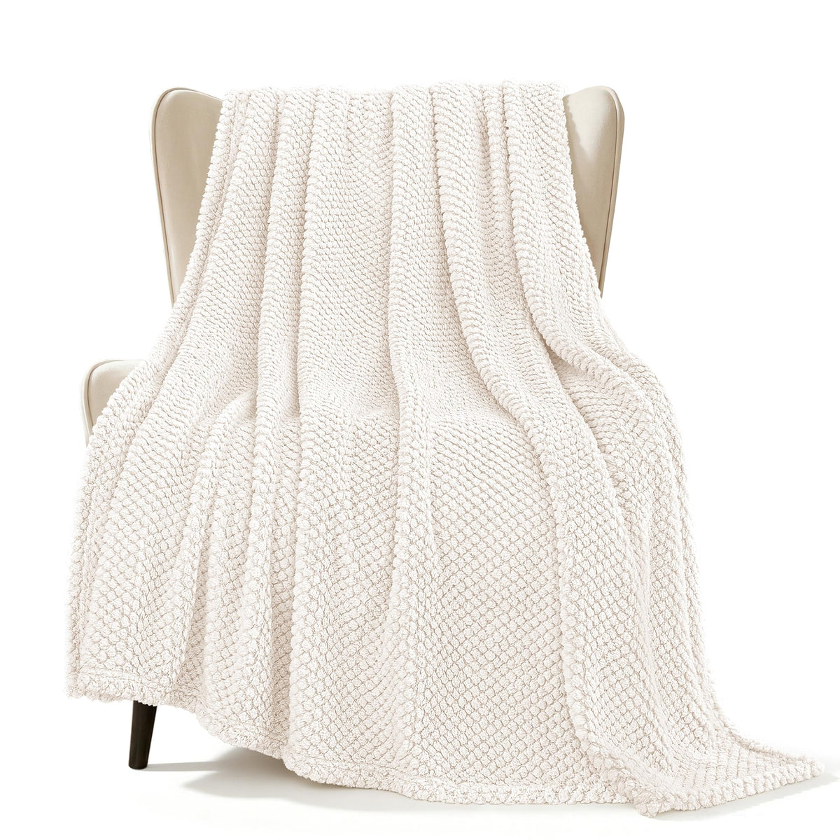 Whale Flotilla Extra Large Fuzzy Fleece Throw Blanket for Couch, 50x70 Inch Fluffy Warm Soft Jacquard Blankets for All Season, Lightweight and Cozy, Ivory