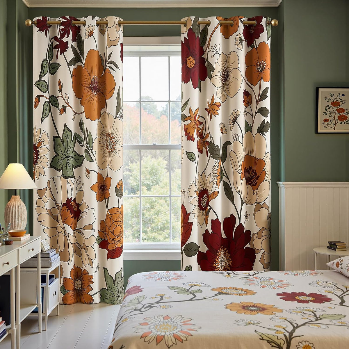jinchan Beige Boho Floral Blackout Curtains 84 Inch Grommet 4 Panels
