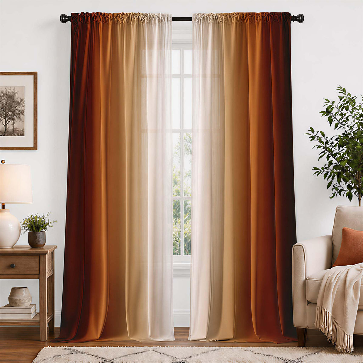 Burnt Orange Curtains 84 Inch Length for Living Room,2 Panels