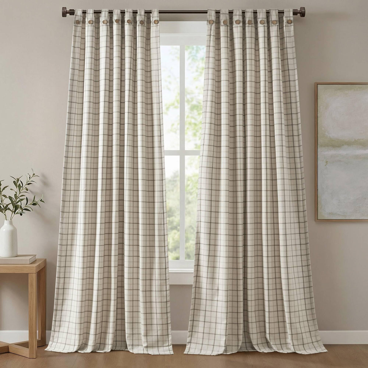 Madison Park Plaid Window Curtain Thermal Insulated, 1 Panel, 50x95 Brown