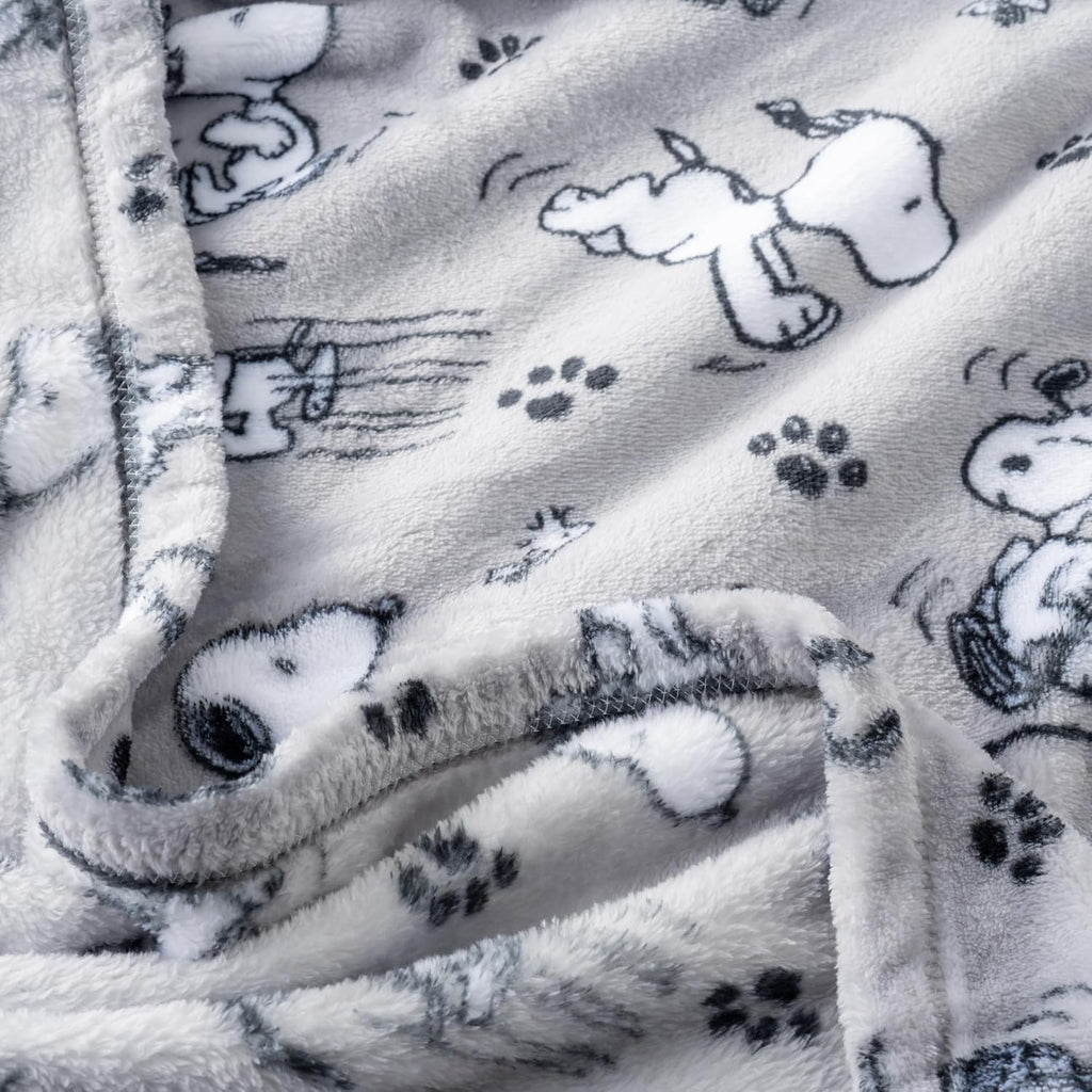 Berkshire Blanket Peanuts® VelvetLoft® Cute Character Snoopy Plush Throw Blanket,Peanuts Poses and Paws Grey,Throw 55 in x 70 in (Official Peanuts® Product)