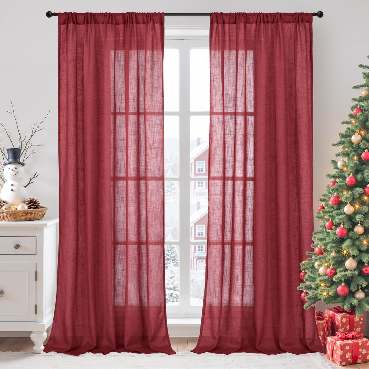 BGment Tan Linen Curtains 84 Inch Length 2 Panels Burlap Semi Sheer Drapes