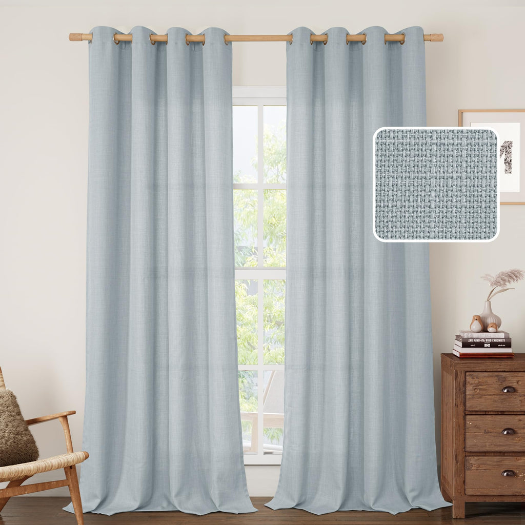 LAMIT Cream Ivory Linen Semi Sheer Curtains 84 inch Length for Bedroom