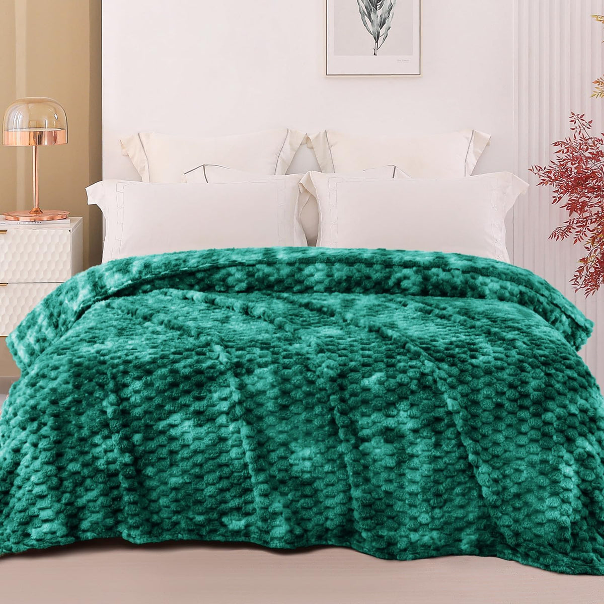 Exclusivo Mezcla Large 3D Fleece Throw Blanket for Couch, Ivory