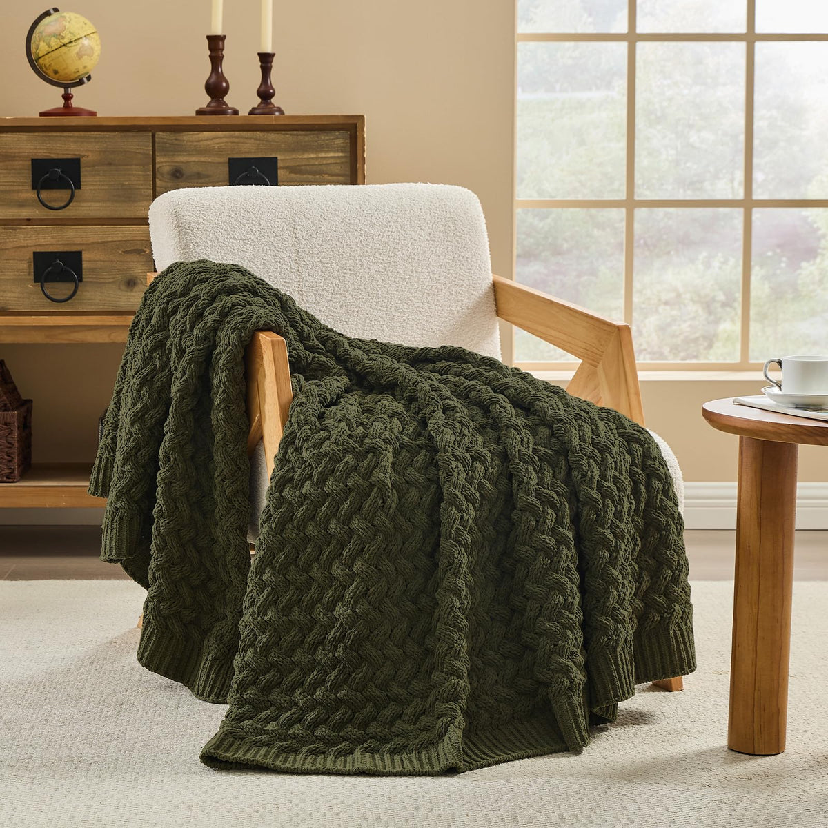 inhand Off White Knitted Throw Blanket for Couch and Bed, 50"x60"