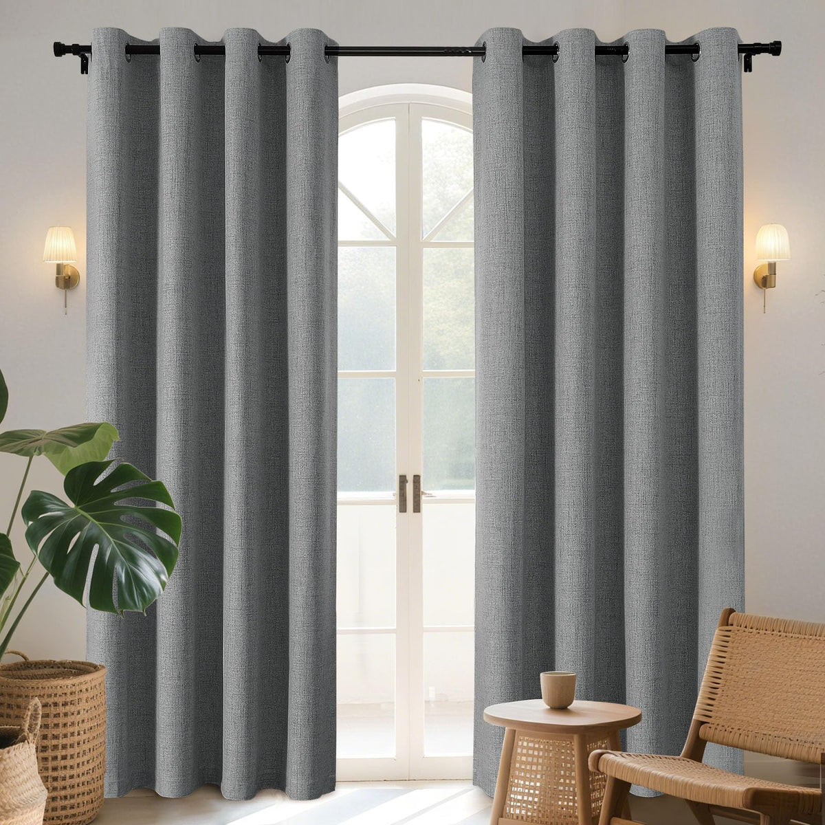Joydeco Blackout Curtains 84 Inch Long, Linen Black Out Curtains for Bedroom 2 Panels with Grommet, Thermal Insulated, Noise Reducing Room Darkening Drapes Privacy Protection for Living Room Window