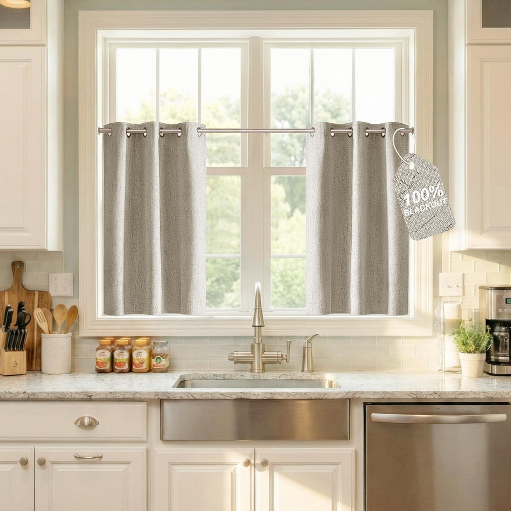 NICETOWN Beige Linen Blackout Curtains 84 Inches Long, W52xL84, 2 Panels