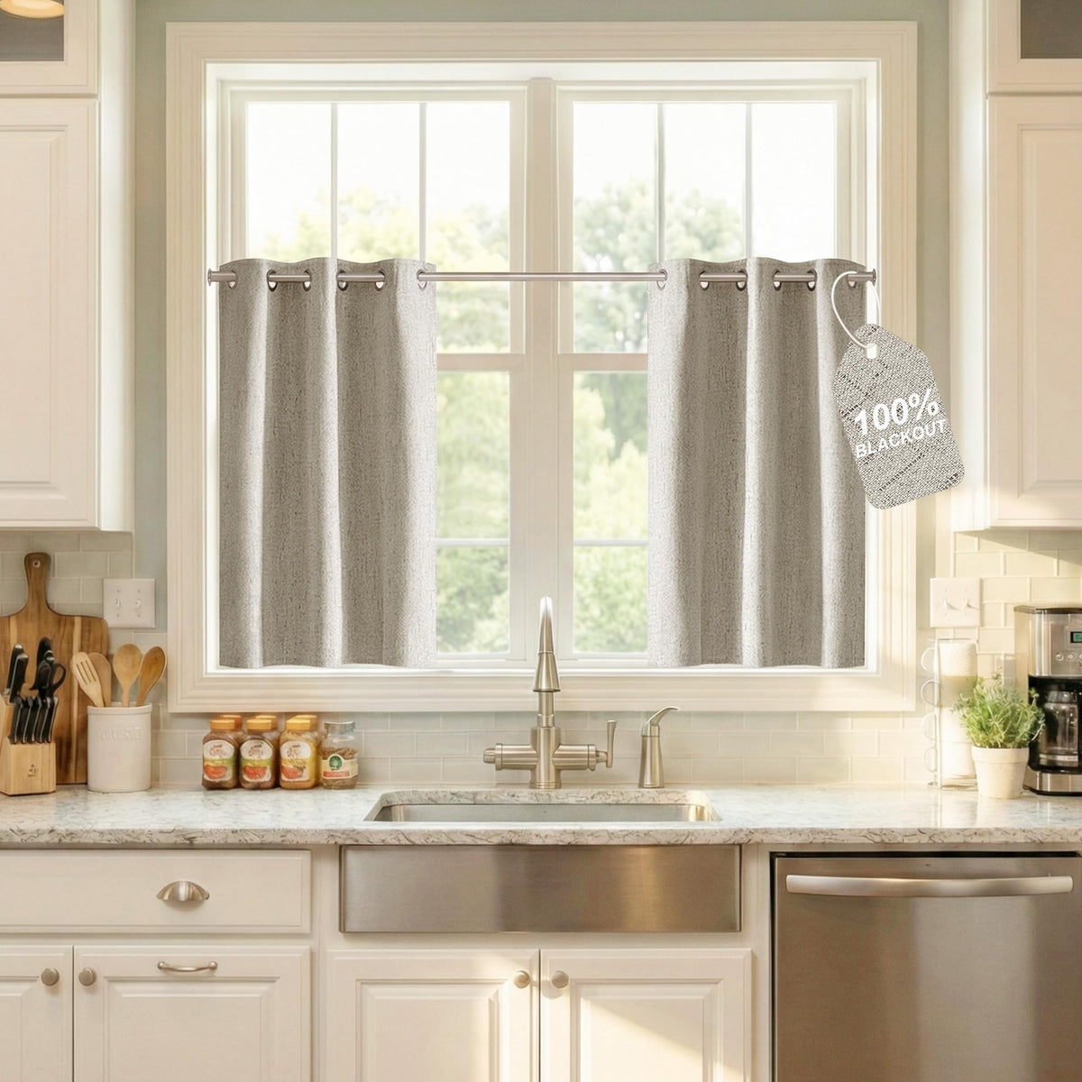 NICETOWN Beige Linen Blackout Curtains 84 Inches Long, W52xL84, 2 Panels
