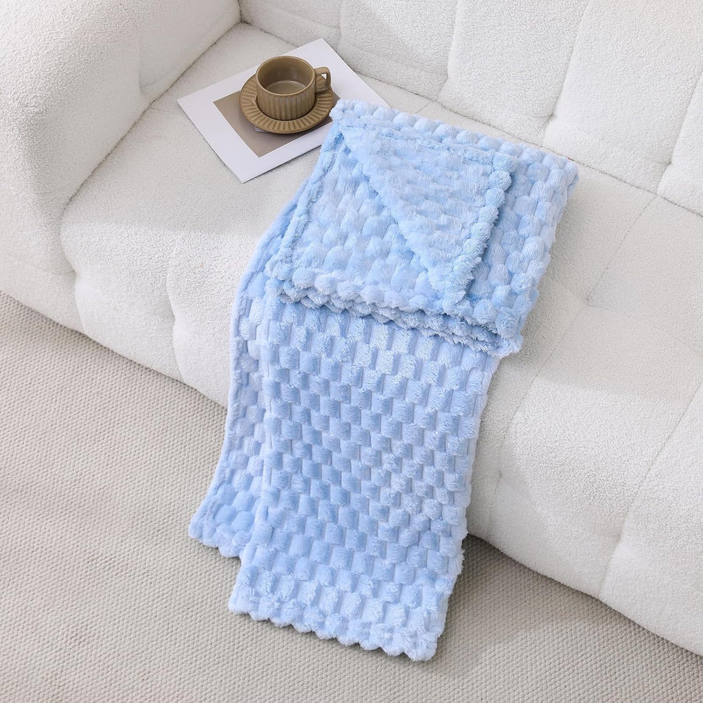 Light Blue Fleece Throw Blanket 50"×60" for Couch Sofa Bed