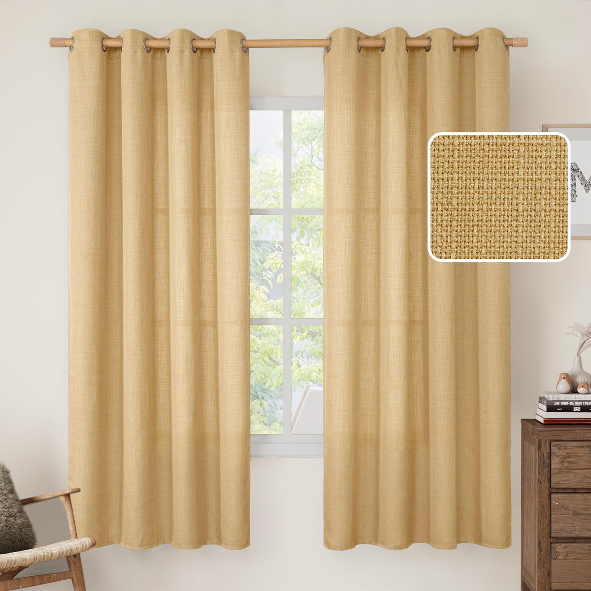 LAMIT Cream Ivory Linen Semi Sheer Curtains 84 inch Length for Bedroom