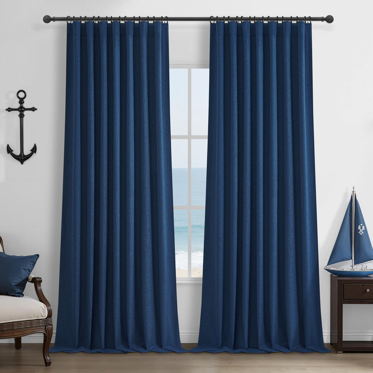 100% Blackout Curtains 84 Inch Length 2 Panels Set Farmhouse Style for Bedroom Windows/Living Room Thermal Insulated Neutral Boho Drapes Linen Blend Natural Ivory 7ft Long Hook Belt Pleated/Back Tab
