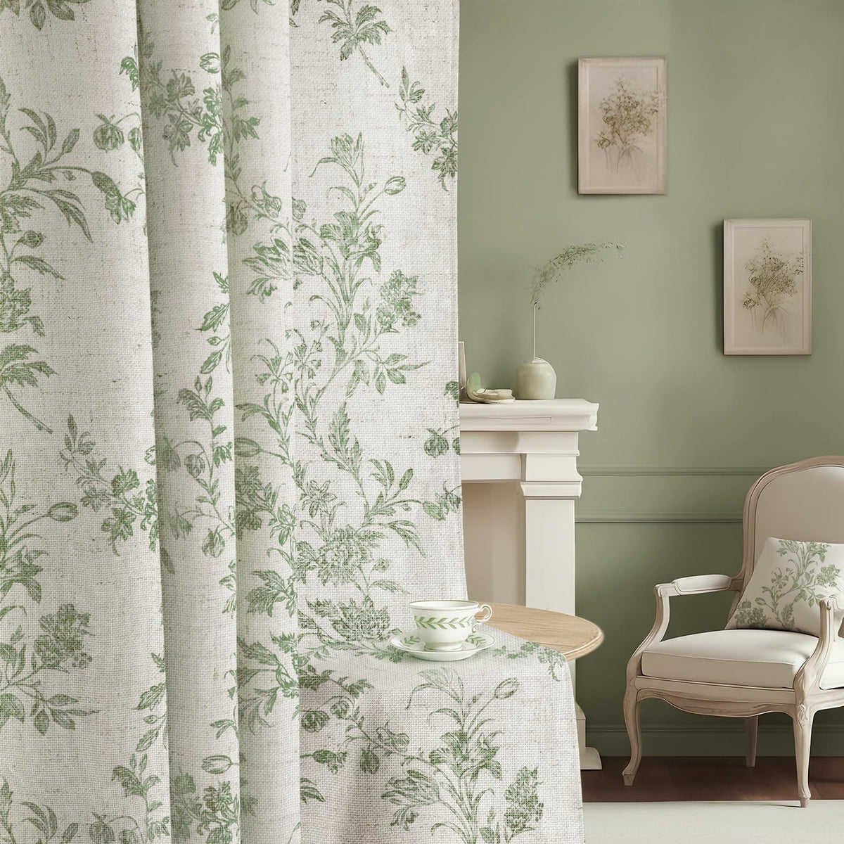 Boho Floral 100% Blackout Curtains 84 Inch 2 Panels Linen Texture