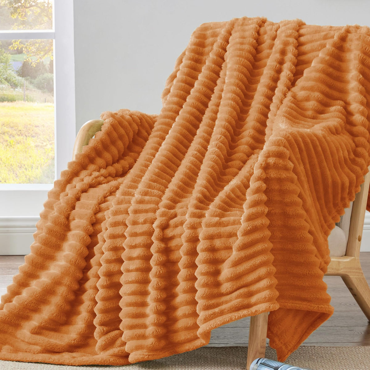 BEDELITE Ribbed Fleece Throw Blanket for Couch, Cream, 50"x60"