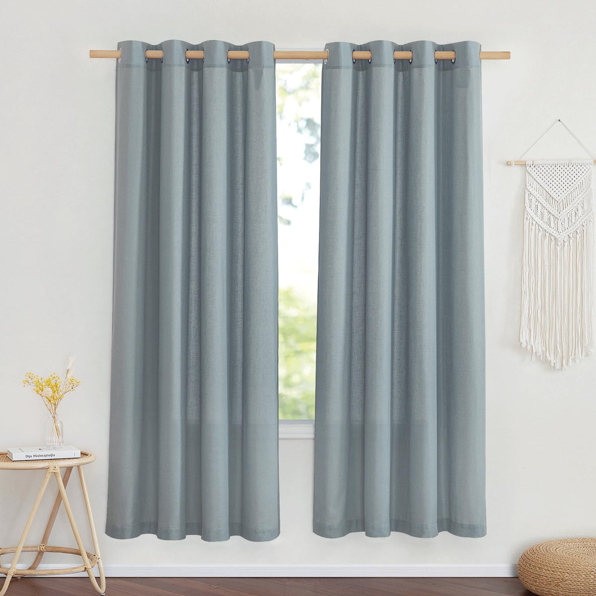 NICETOWN Natural Linen Curtains 84 inch Long 2 Panels Set, Grommet Top Thick Linen Burlap Semi Sheer Vertical Drapes Privacy Assured with Light Filtering for Bedroom/Living Room, W55 x L84