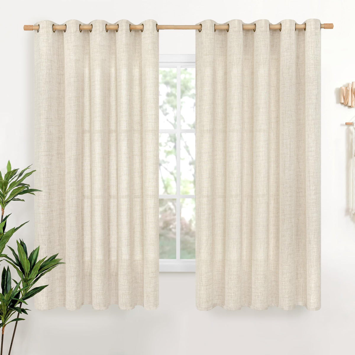 YoungsTex Linen Semi Sheer Curtains 63 Inch Length, Light Filtering Drapes