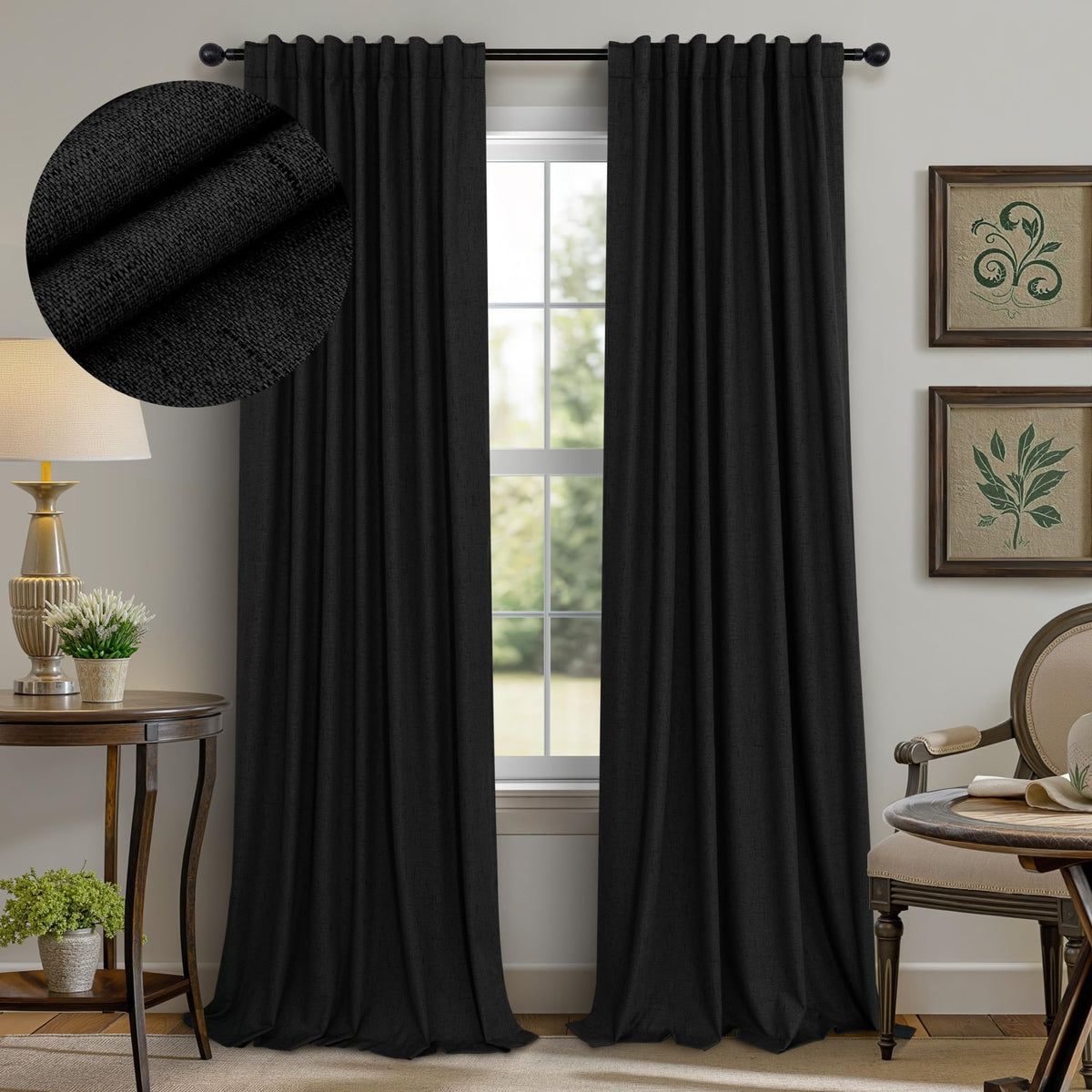 100% Blackout Curtains 84 Inch Length 2 Panels Set Neutral Boho Linen Farmhouse for Bedroom Windows Living Room Darkening Thermal Insulated Drapes Natural Cream Ivory 7ft Long Back Tab Pleated Pocket
