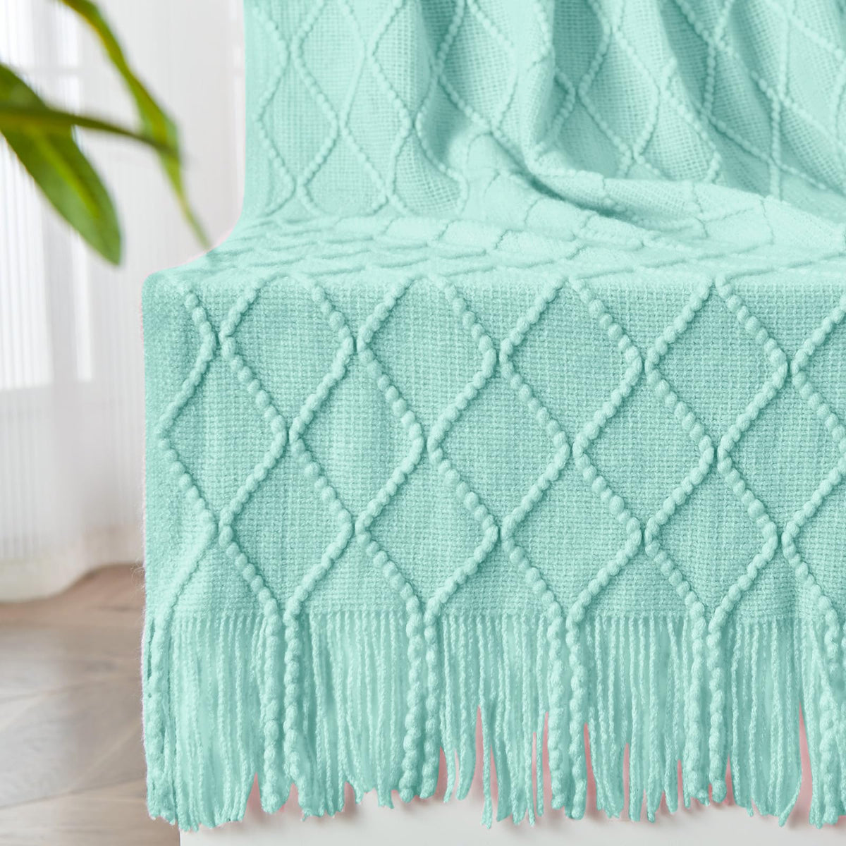 inhand Off White Knitted Throw Blanket for Couch and Bed, 50"x60"