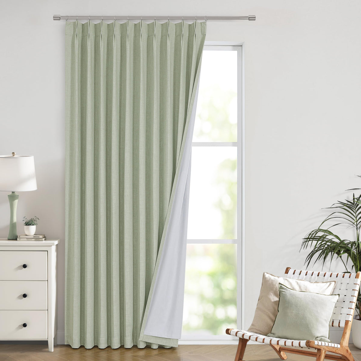 Vision Home Pinch Pleated Full Blackout Curtains Linen Blended Room Darkening Window Curtains 84 inch for Living Room Bedroom Thermal Insulated Pinch Pleat Drapes with Hooks 2 Panel 40"Wx84"L,Blue Fog