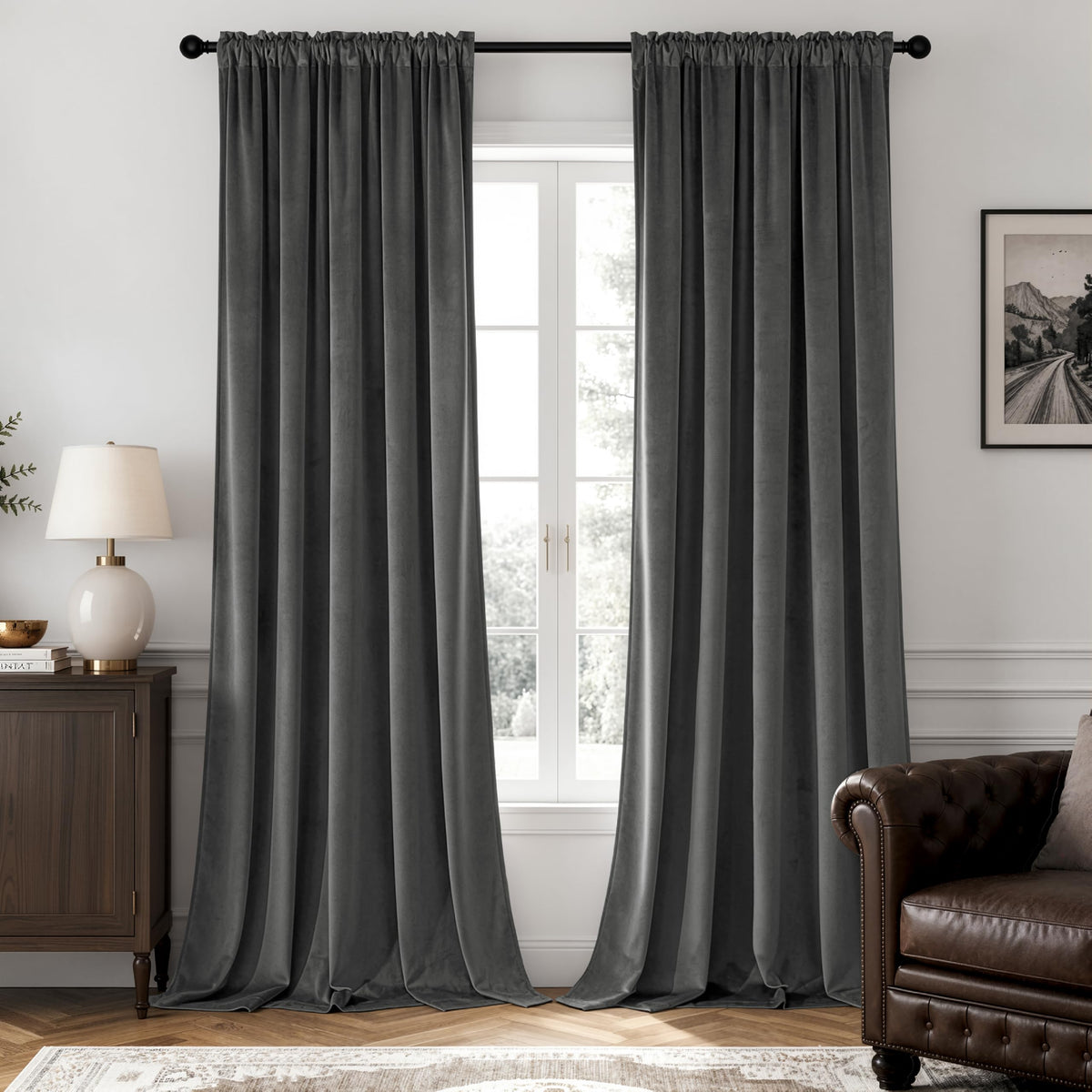 MIULEE Dusty Rose Pink Velvet Room Darkening Curtains for Bedroom W52 x L84