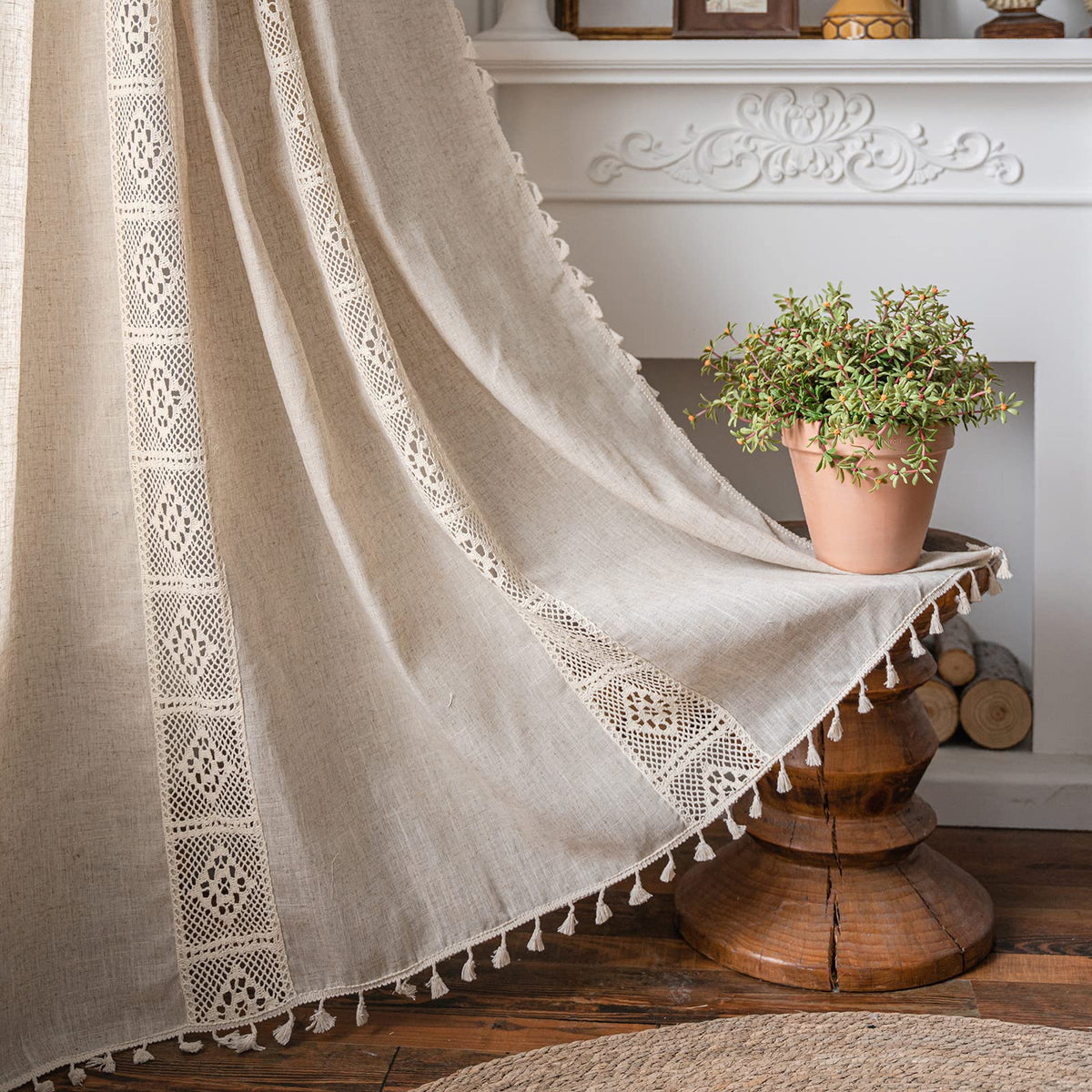 ENJOYBRIDAL Floral Curtains 84 Inch Long Living Room Boho Drapes Bedroom 2 Panels Semi Sheer Floor Length Window Curtain Panels Vintage Rod Pocket Tassel Farmhouse Nursery Window Treatments