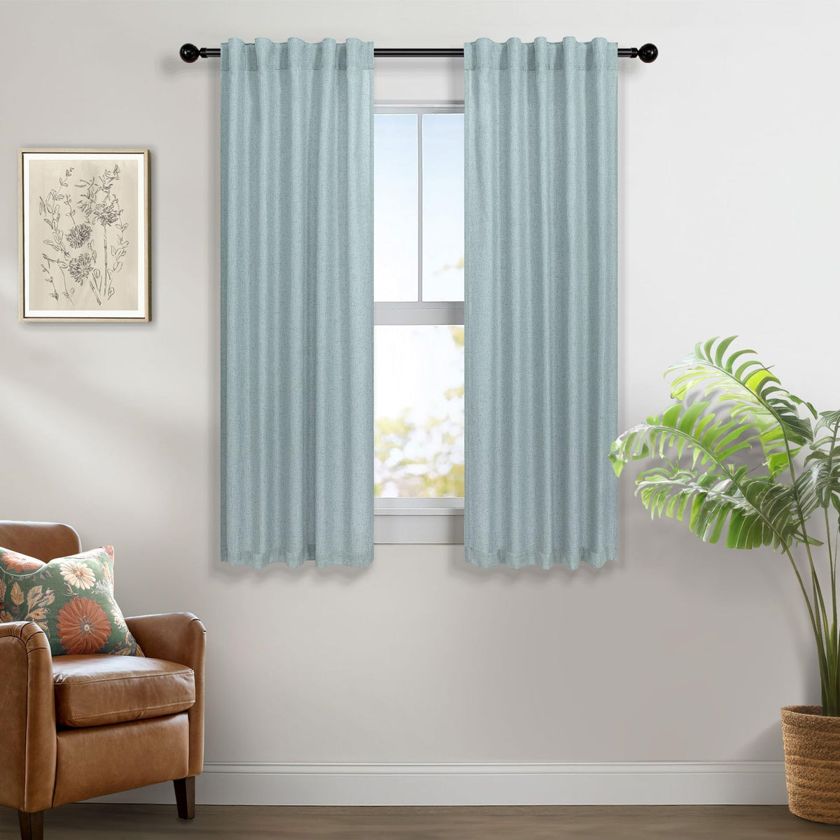 Natural Linen Back Tab Curtains 84 Inch Length for Living Room 2 Panel Pocket Drape Light Filtering Semi Sheer Neutral Country Rustic Farmhouse Boho Curtain Bedroom Muslin Look Ivory Cream Colored