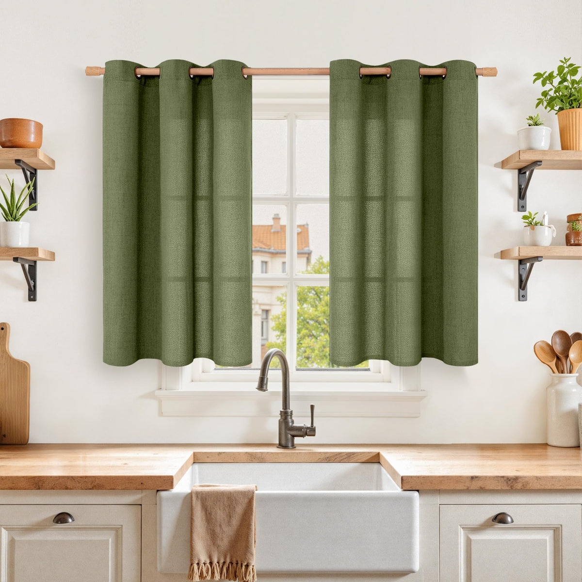 YoungsTex Linen Semi Sheer Curtains 63 Inch Length, Light Filtering Drapes