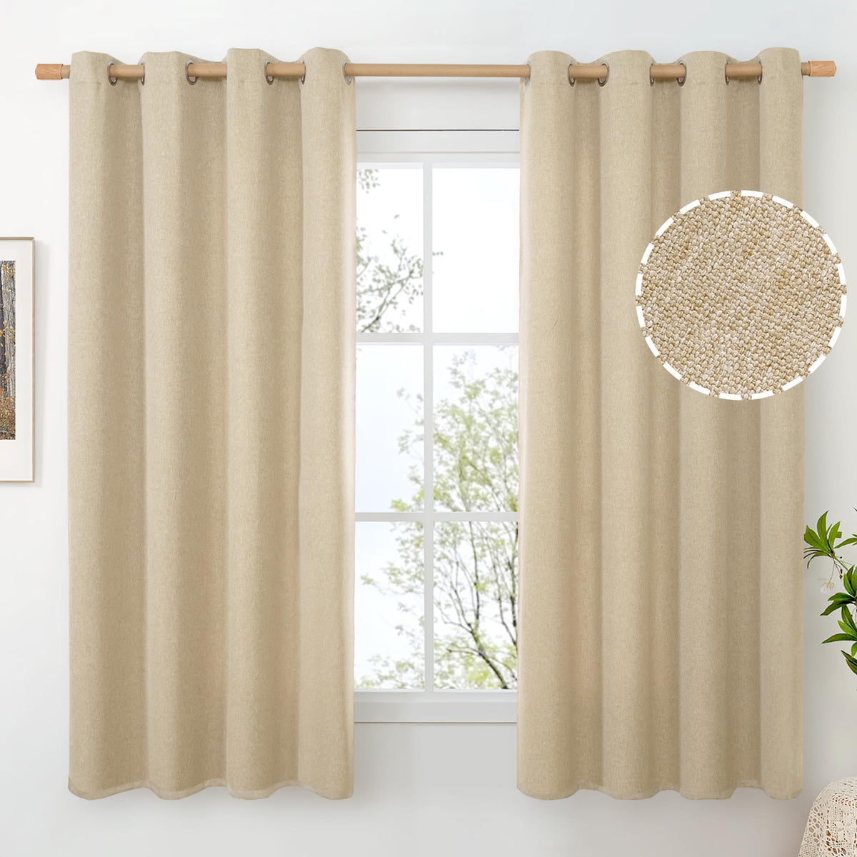 BGment Oatmeal Linen Curtains for Living Room 95 Inch Length 2 Panels Set, Privacy Drapes Light Filtering with Grommet for Farmhouse Bedroom No See Through, Each 52 Inch Wide