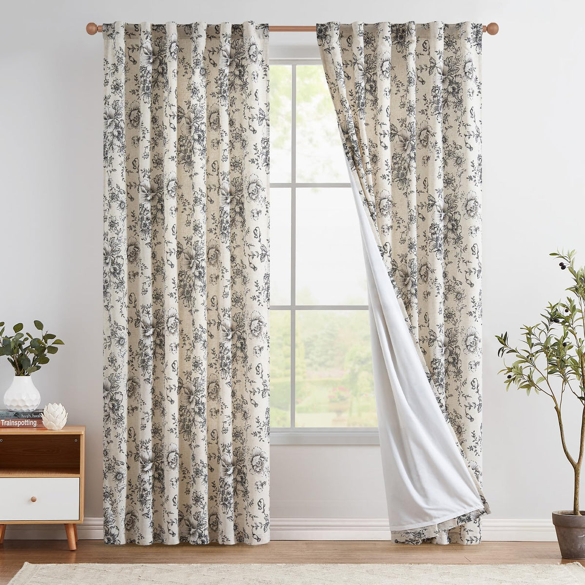 jinchan Vintage Floral Linen Curtains 84 Long for Living Room 2 Panels