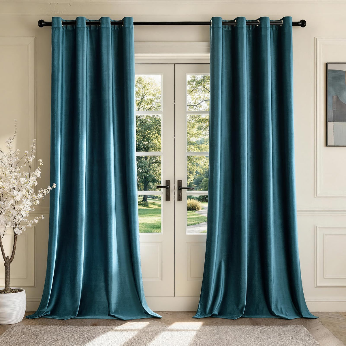 BULBUL Velvet Gold Grommet Blackout Curtains 84 inch Length for Living Room