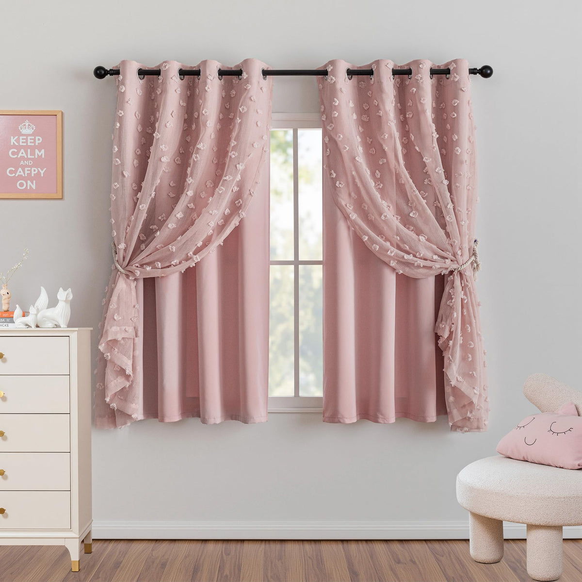 MYSKY HOME Beige Boho Curtains for Living Room 84 Inches Long Blackout Bohemian Curtains 2 Panels Beige Pom Pom Sheer Thermal Insulated Rustic Grommet Privacy Room Darkening Window Drapes 52" x 84"