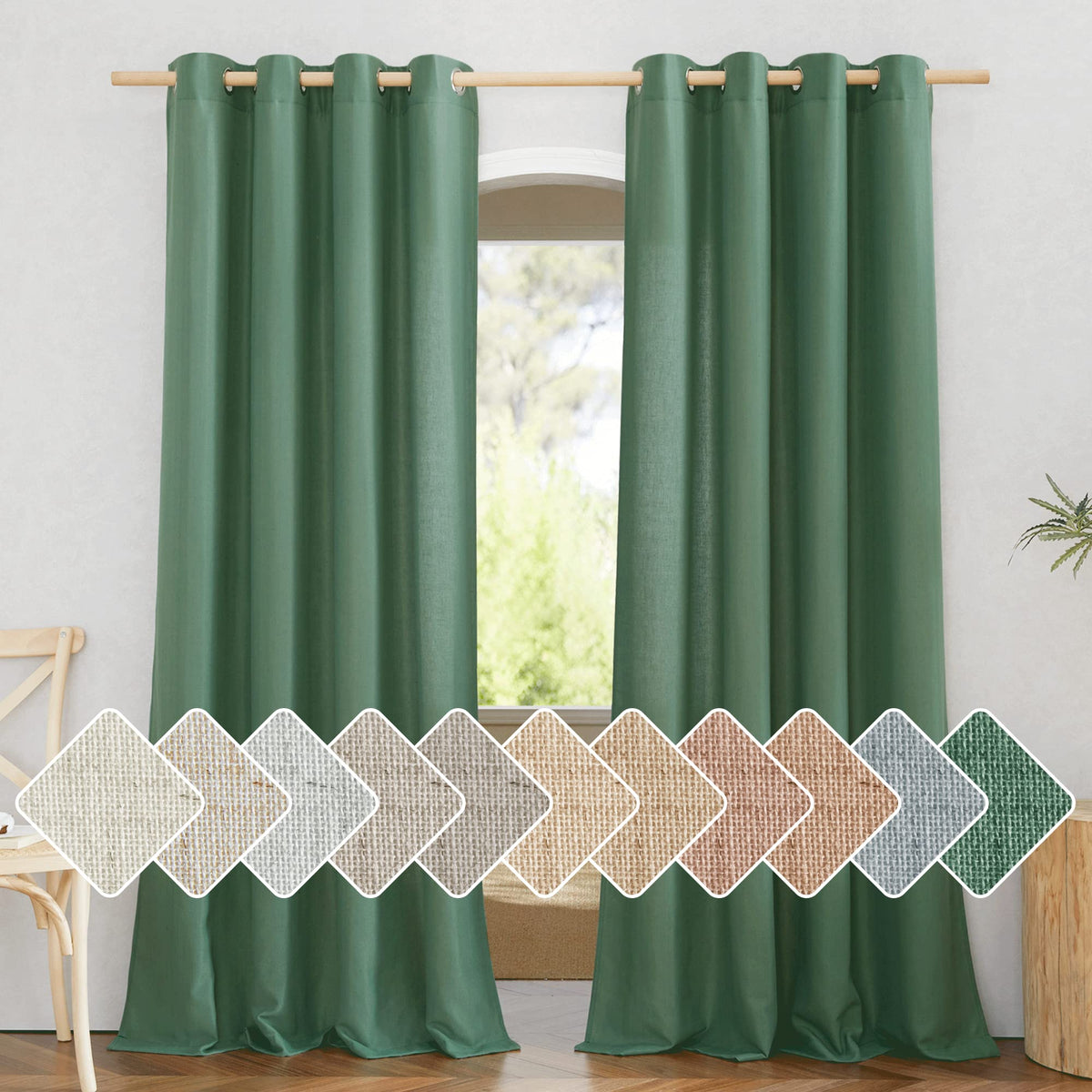NICETOWN Natural Linen Curtains 84 inch Long 2 Panels Set, Grommet Top Thick Linen Burlap Semi Sheer Vertical Drapes Privacy Assured with Light Filtering for Bedroom/Living Room, W55 x L84