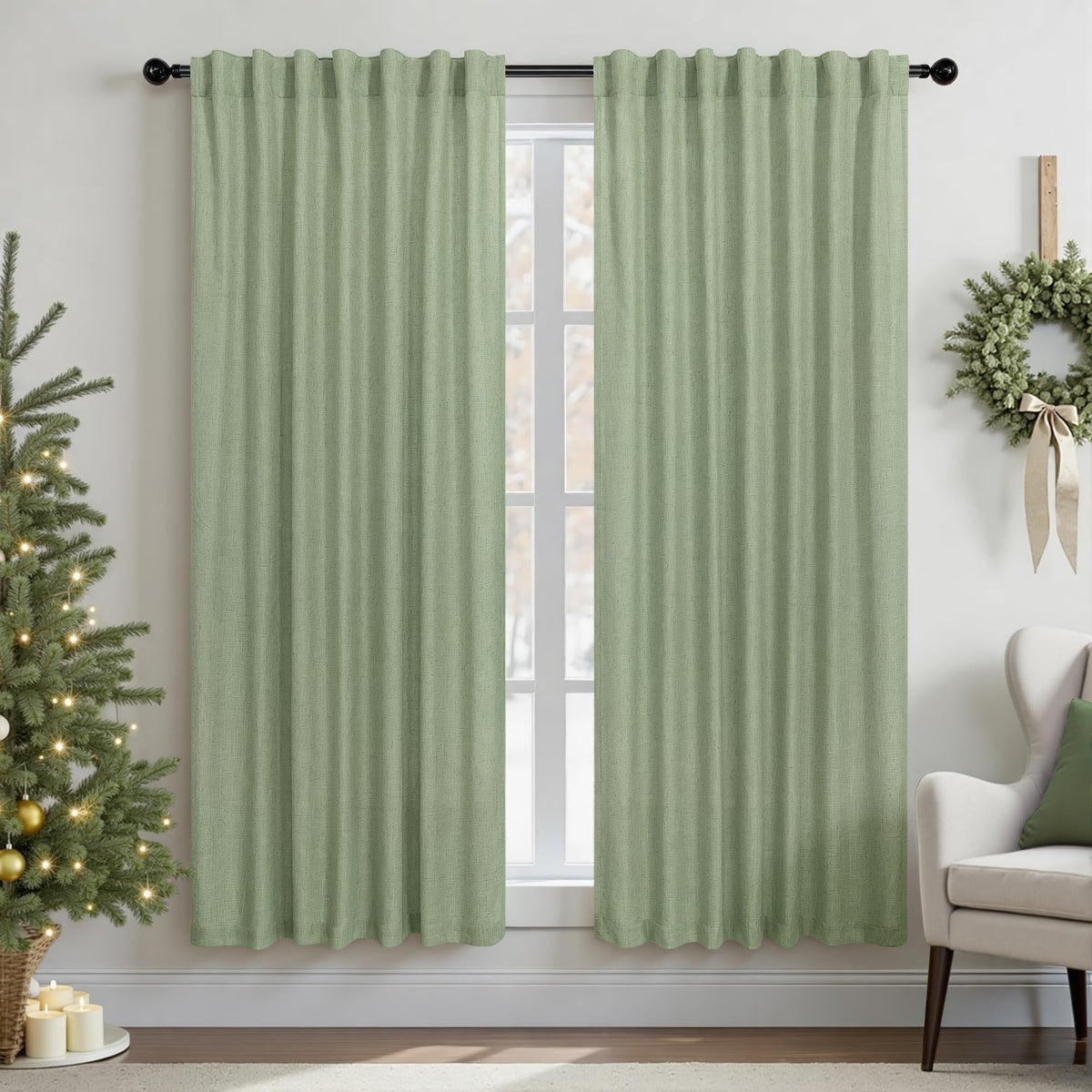 Natural Linen Back Tab Curtains 84 Inch Length for Living Room 2 Panel Pocket Drape Light Filtering Semi Sheer Neutral Country Rustic Farmhouse Boho Curtain Bedroom Muslin Look Ivory Cream Colored