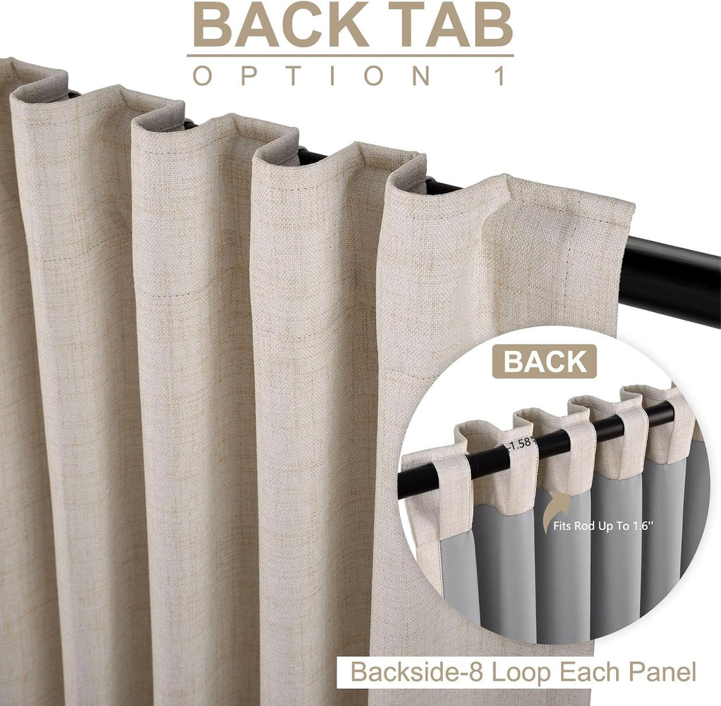 Linen Total Blackout Curtains for Bedroom Living Room 84 Inch, Cream