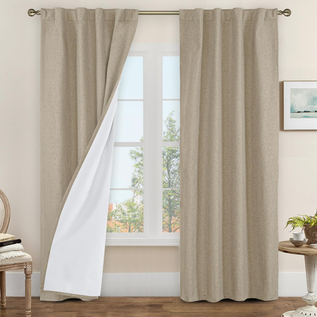 LAMIT 100% Blackout Short Linen Curtains for Cafe 40 Inch Length, Ivory