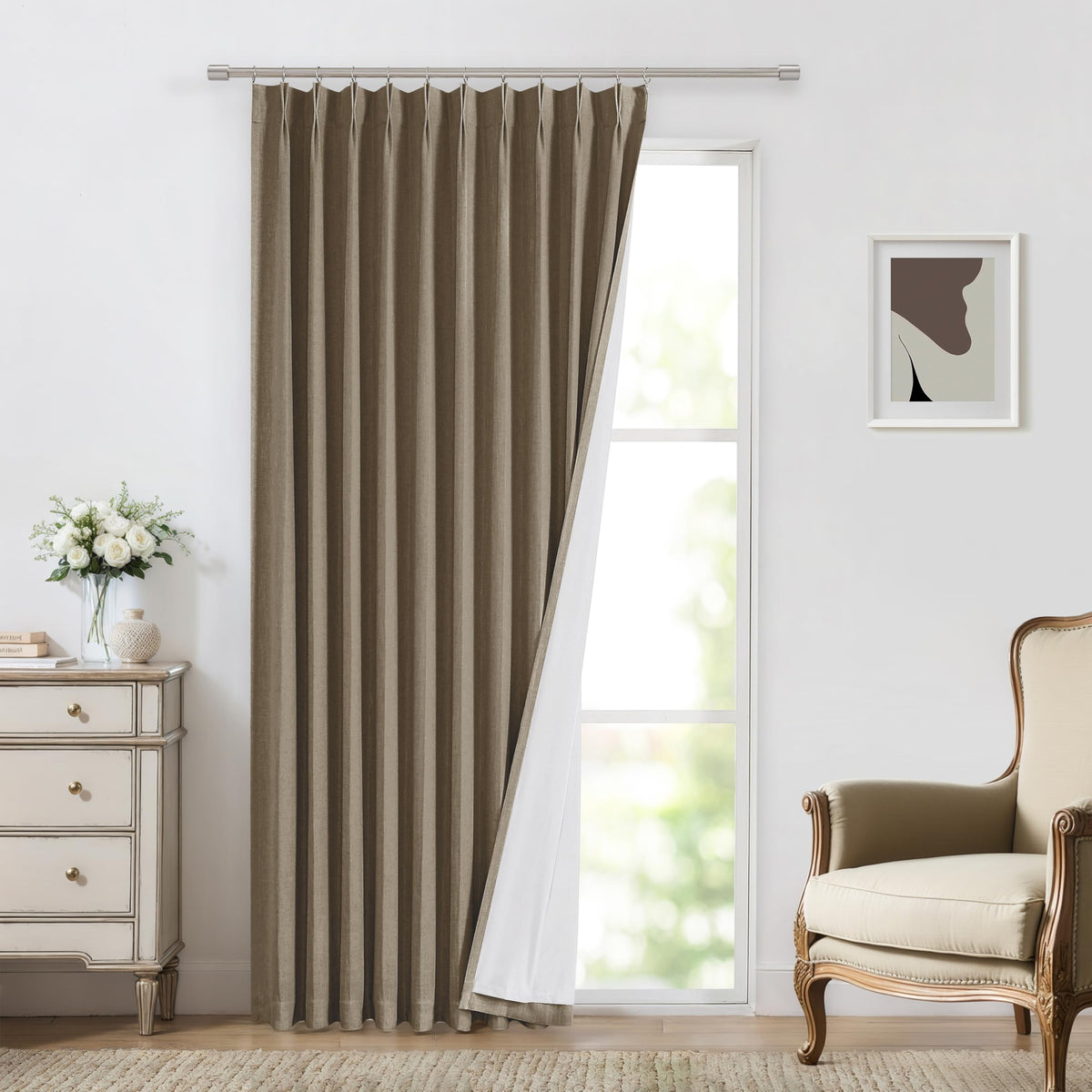 Vision Home Pinch Pleated Full Blackout Curtains Linen Blended Room Darkening Window Curtains 84 inch for Living Room Bedroom Thermal Insulated Pinch Pleat Drapes with Hooks 2 Panel 40"Wx84"L,Blue Fog