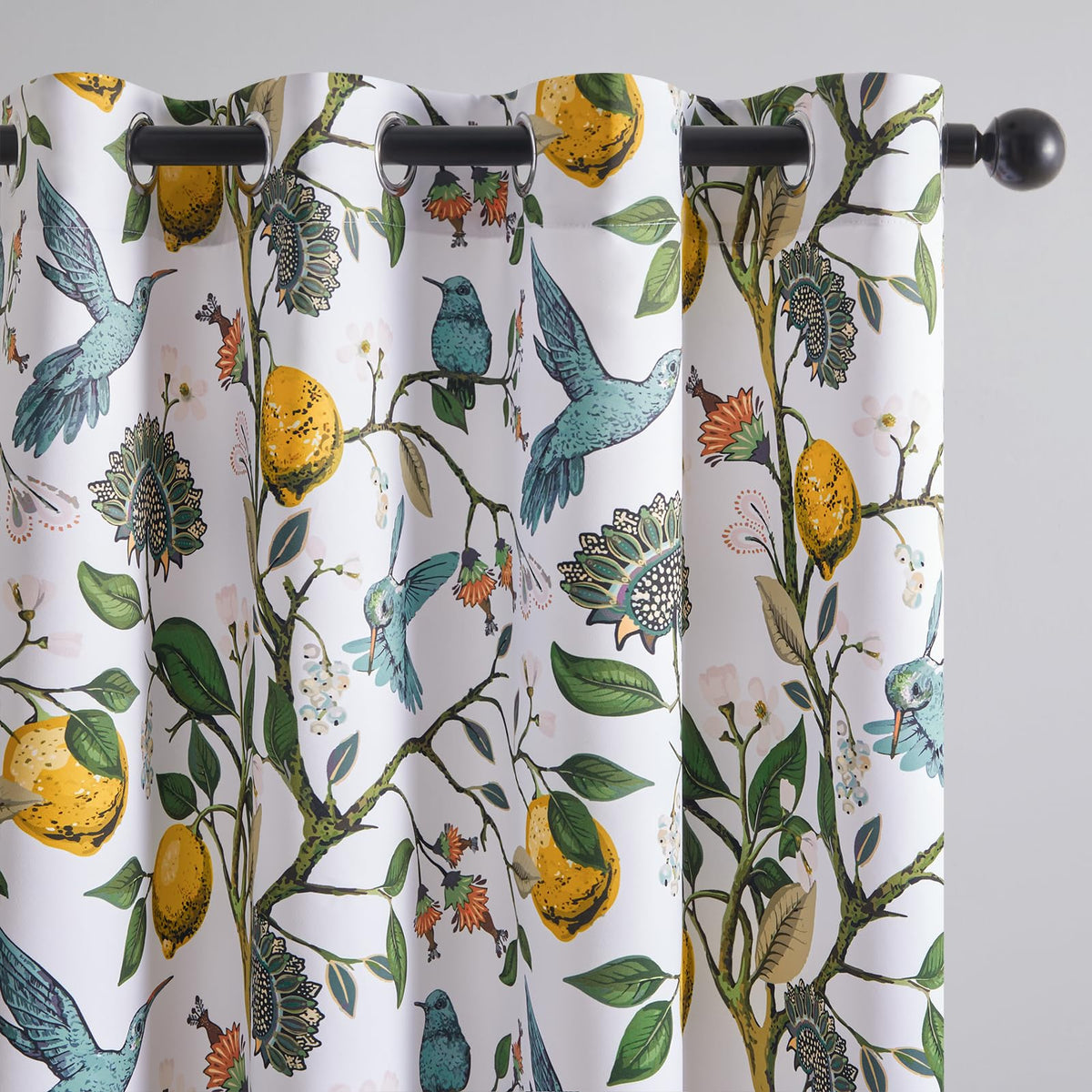 Topfinel Mustard Yellow Vintage Curtains & Drapes 84 Inches Long, Grommet Luxury Whimsical Floral Lemon Hummingbird Patterned Waverly Mid Century Colorful Blackout Drapes for Living Room Bedroom