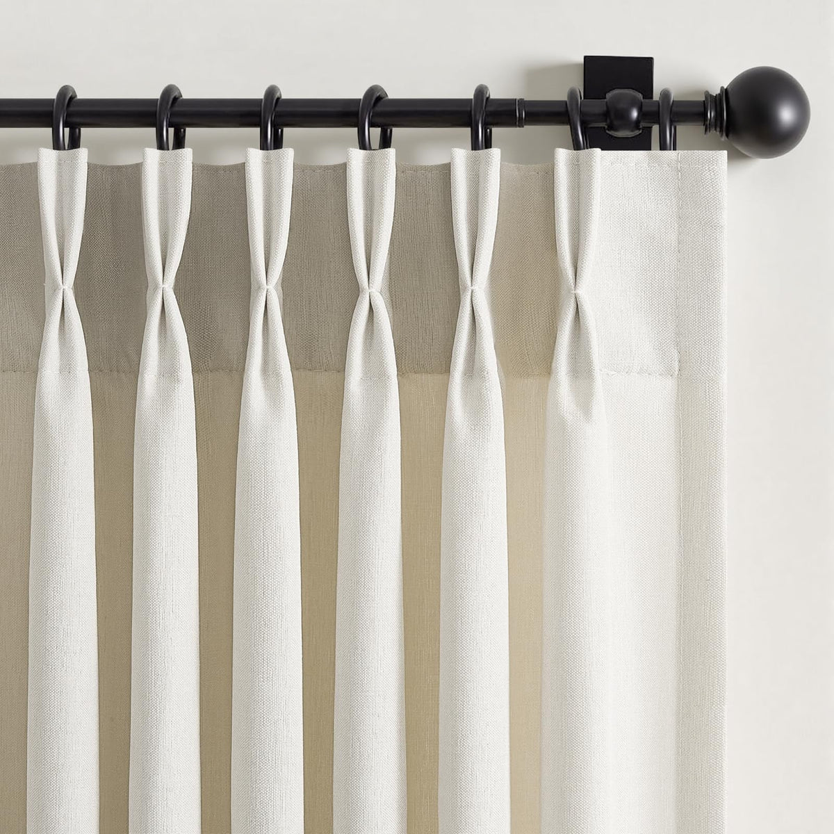 96 Inches Long Pinch Pleated Semi Sheer Curtains,Natural Linen Blended Light Filtering Window Curtains 96 Length for Living Room Bedroom Pinch Pleat Drapes with Hooks 2 Panels 72" Wx96 L
