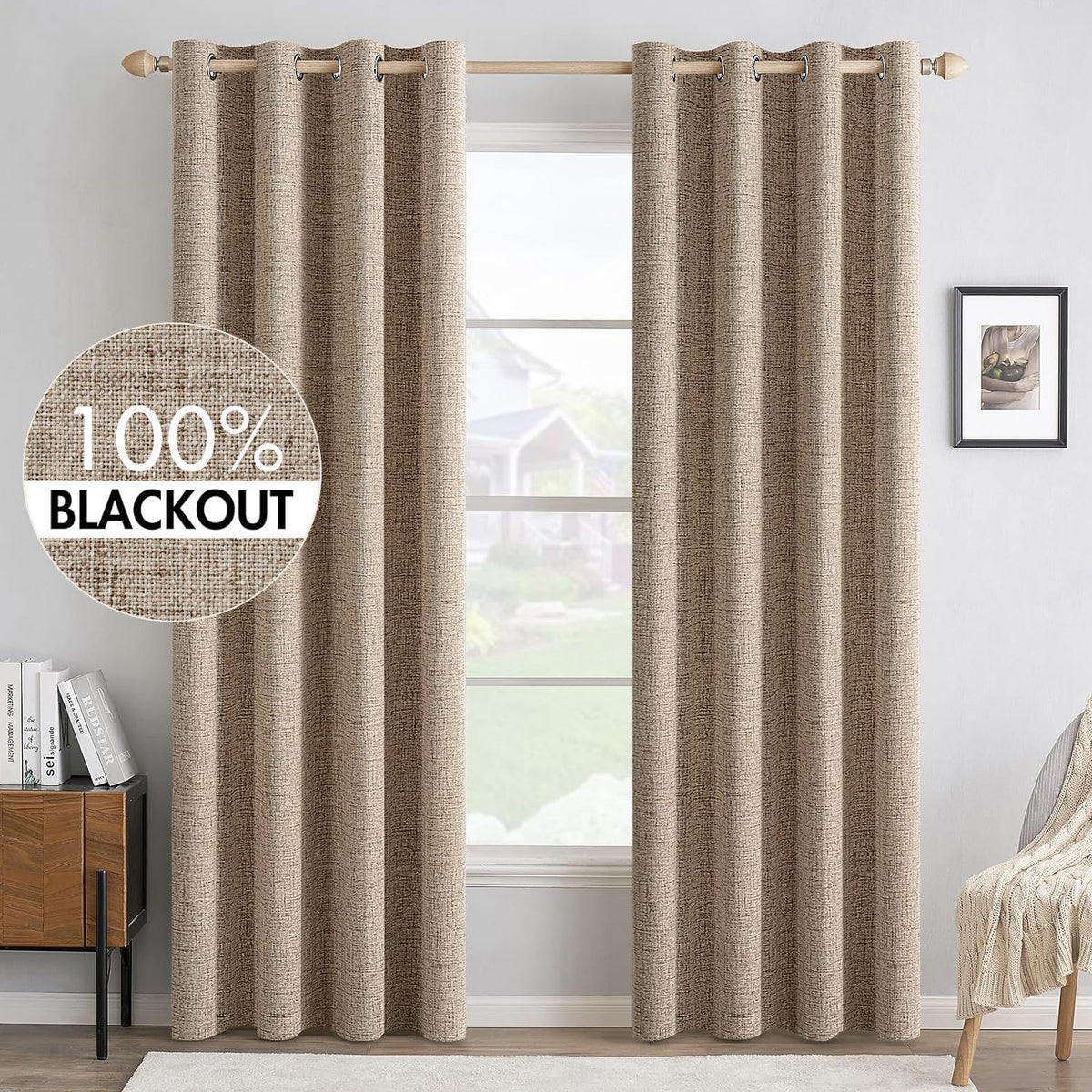 MIULEE 100% Blackout Linen Curtains for Bedroom 52x84 Inches Dusty Blue