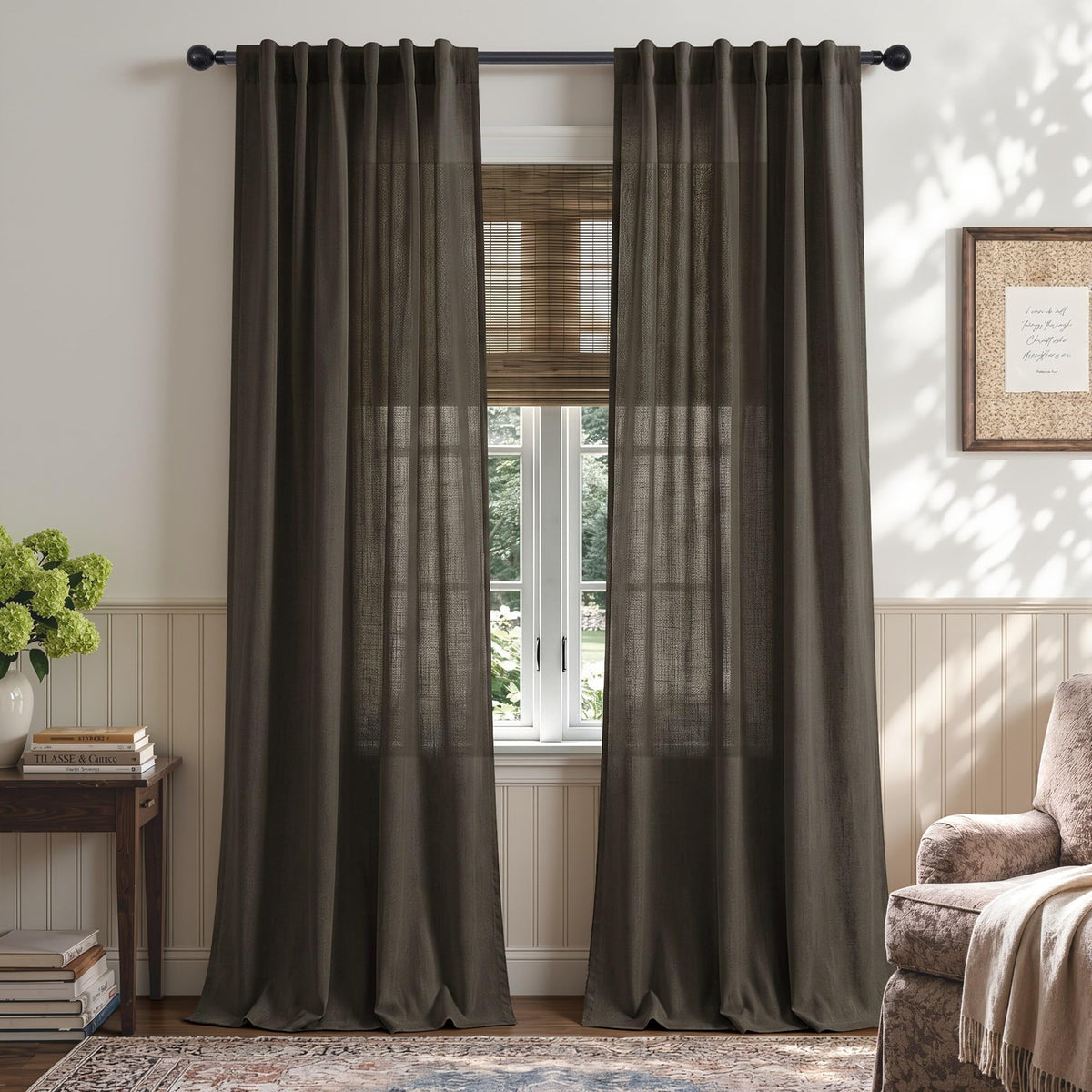 Natural Linen Back Tab Curtains 84 Inch Length for Living Room 2 Panel Pocket Drape Light Filtering Semi Sheer Neutral Country Rustic Farmhouse Boho Curtain Bedroom Muslin Look Ivory Cream Colored