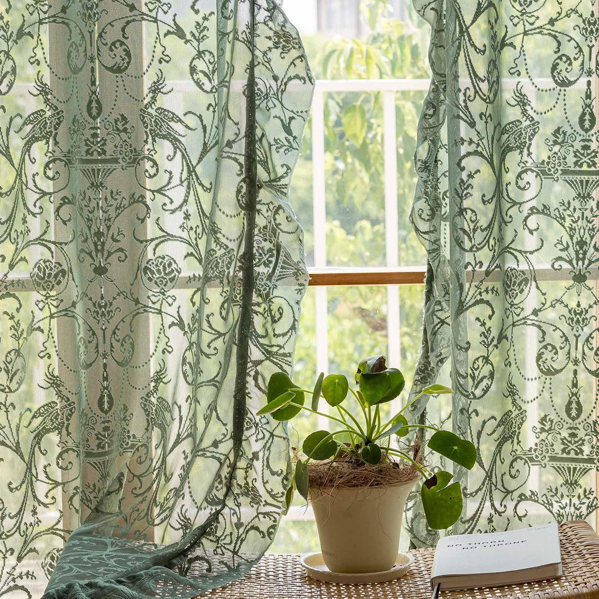 TUDECO Lace Maroon Curtains 96 Inches Long 1 Pair - French Floral Sheer Burgundy Curtains for Living Room, Art Decor Rod Pocket Ruffled Edges Dark Wine Red Drapes, 59 x 96 Inch, Burgundy