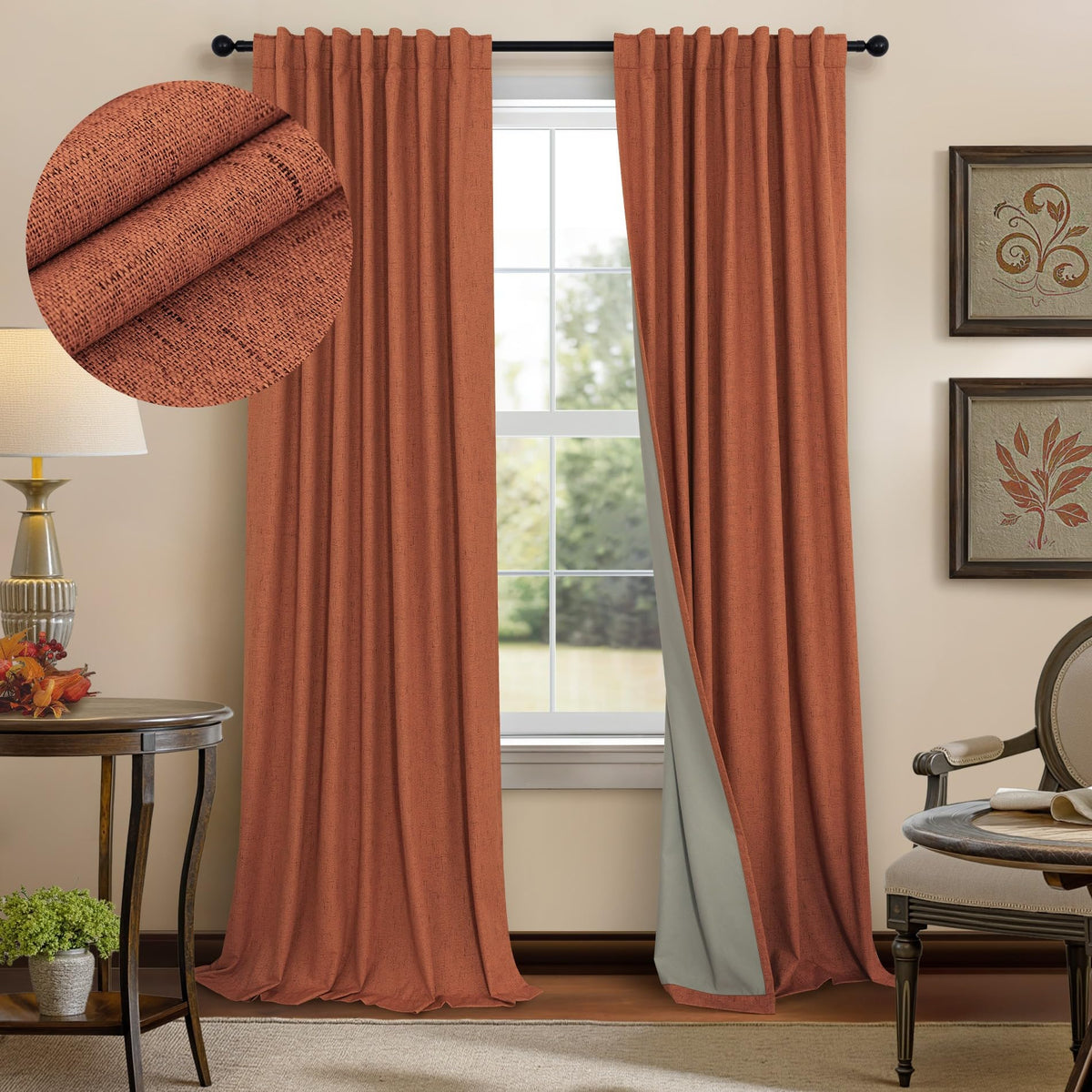 100% Blackout Curtains 84 Inch Length 2 Panels Set Neutral Boho Linen Farmhouse for Bedroom Windows Living Room Darkening Thermal Insulated Drapes Natural Cream Ivory 7ft Long Back Tab Pleated Pocket