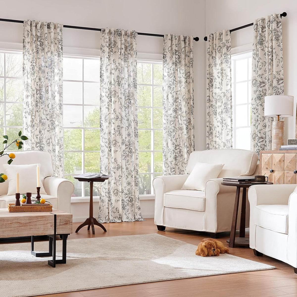 jinchan Vintage Floral Linen Curtains 84 Long for Living Room 2 Panels