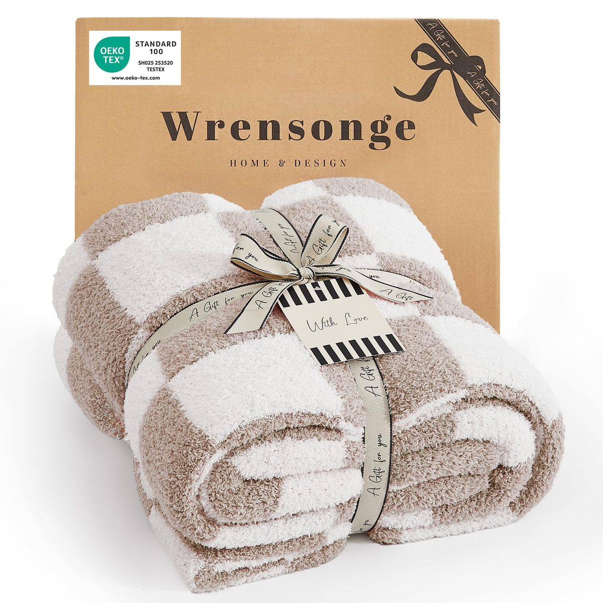 WRENSONGE Soft Checkered Throw Blanket for Couch-Cozy Warm Knitted Blankets