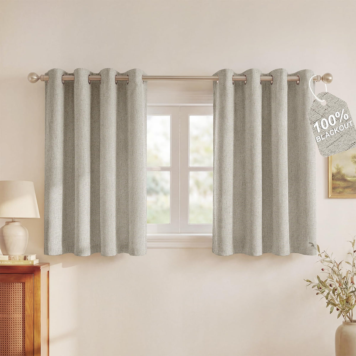 NICETOWN Beige Linen Blackout Curtains 84 Inches Long, W52xL84, 2 Panels
