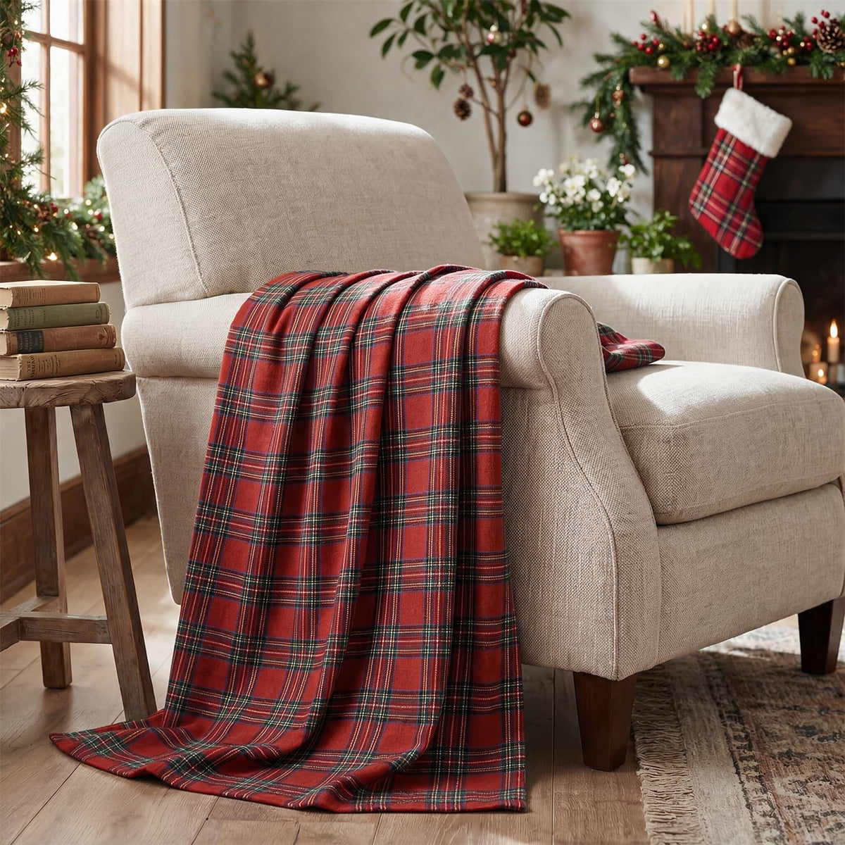 Horaldaily Rust Plaid Fall Decorative Throw Blanket 50x60