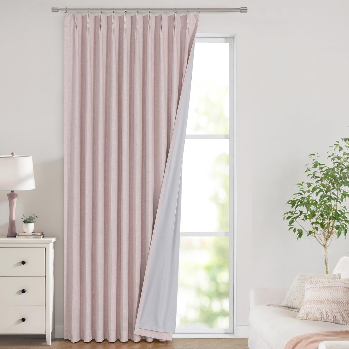 Vision Home Pinch Pleated Full Blackout Curtains Linen Blended Room Darkening Window Curtains 84 inch for Living Room Bedroom Thermal Insulated Pinch Pleat Drapes with Hooks 2 Panel 40"Wx84"L,Blue Fog