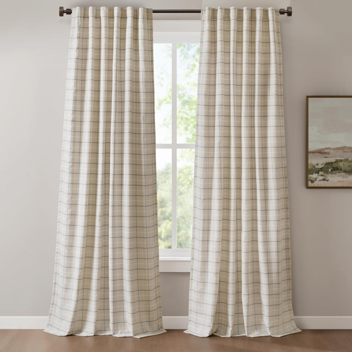 Madison Park Plaid Window Curtain Thermal Insulated, 1 Panel, 50x95 Brown