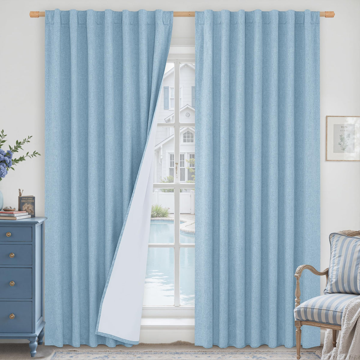LAMIT 100% Blackout Short Linen Curtains for Cafe 40 Inch Length, Ivory