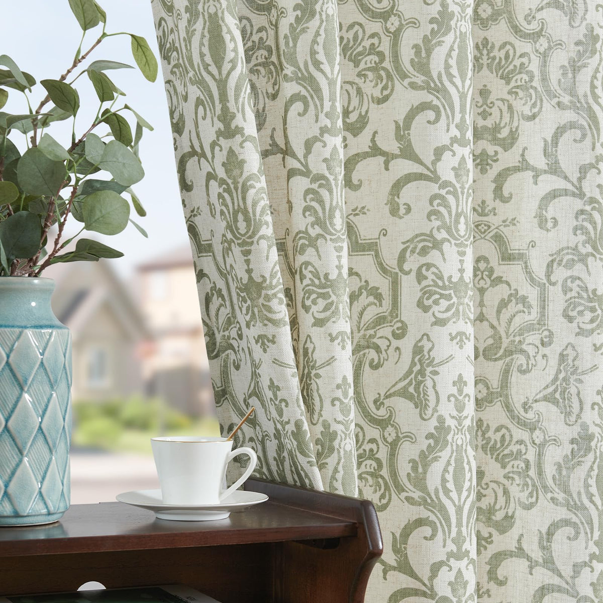 jinchan Slate Blue Linen Curtains Light Flitering Grommet 84 Inch 2 Panels